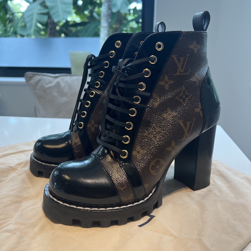 ✨ Louis Vuitton Brown & Black High Heel Boots – Size 39 ✨